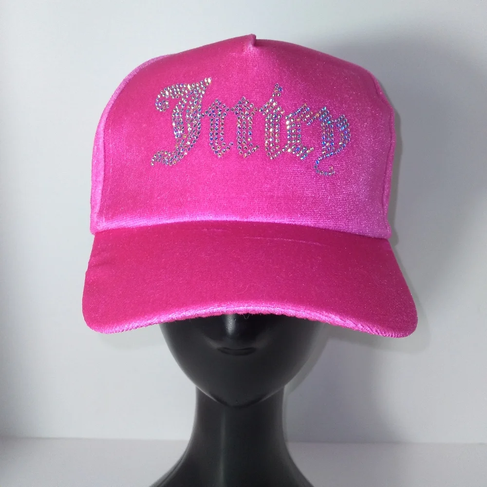 Juicy Couture Kids Rhinestone Hot Pink Faux Suede Cap